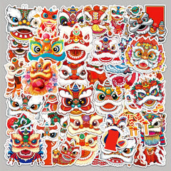 50pcs Lion Dance Cartoon Stickers Chinese Traditional Culture Luggage Decoration