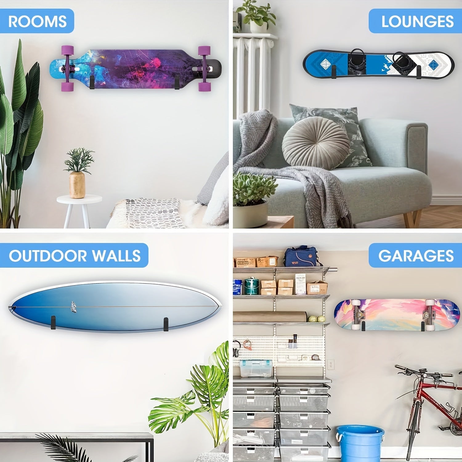 2pcs Snowboard Wall Mount Clip Snowboard Storage Hook