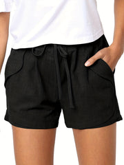 Drawstring Waist Solid Shorts High Waist Casual Shorts