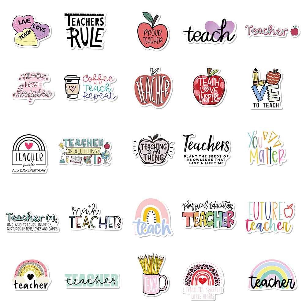 50pcs Creative Text Waterproof Doodle Stickers for Teachers