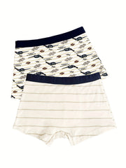 4pcs Boys Boxer Briefs Cotton Breathable Kids Panties Cartoon Striped Underwear