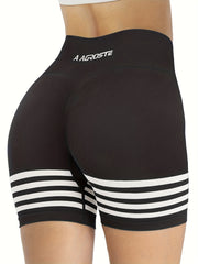 Stripe Workout Shorts High Waist Yoga Biker Shorts
