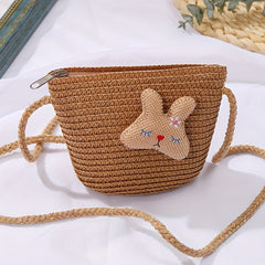 Straw Woven Rabbit Decor Crossbody Bag For Girls