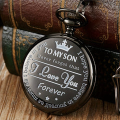 Round Pocket Watch I LOVE YOU Print Electronic Watch With Chain For Son