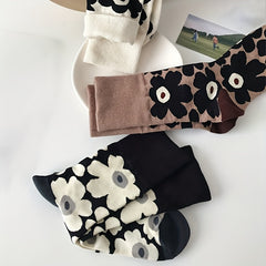 3 Pairs Floral Print Socks Mid Tube Comfy & Breathable Women's Stockings