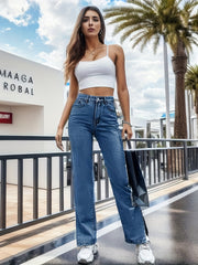 High Waist Split Side Straight Jeans