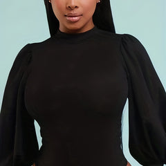 Slim Mock Neck Bodysuit Lantern Sleeve Spring/Fall