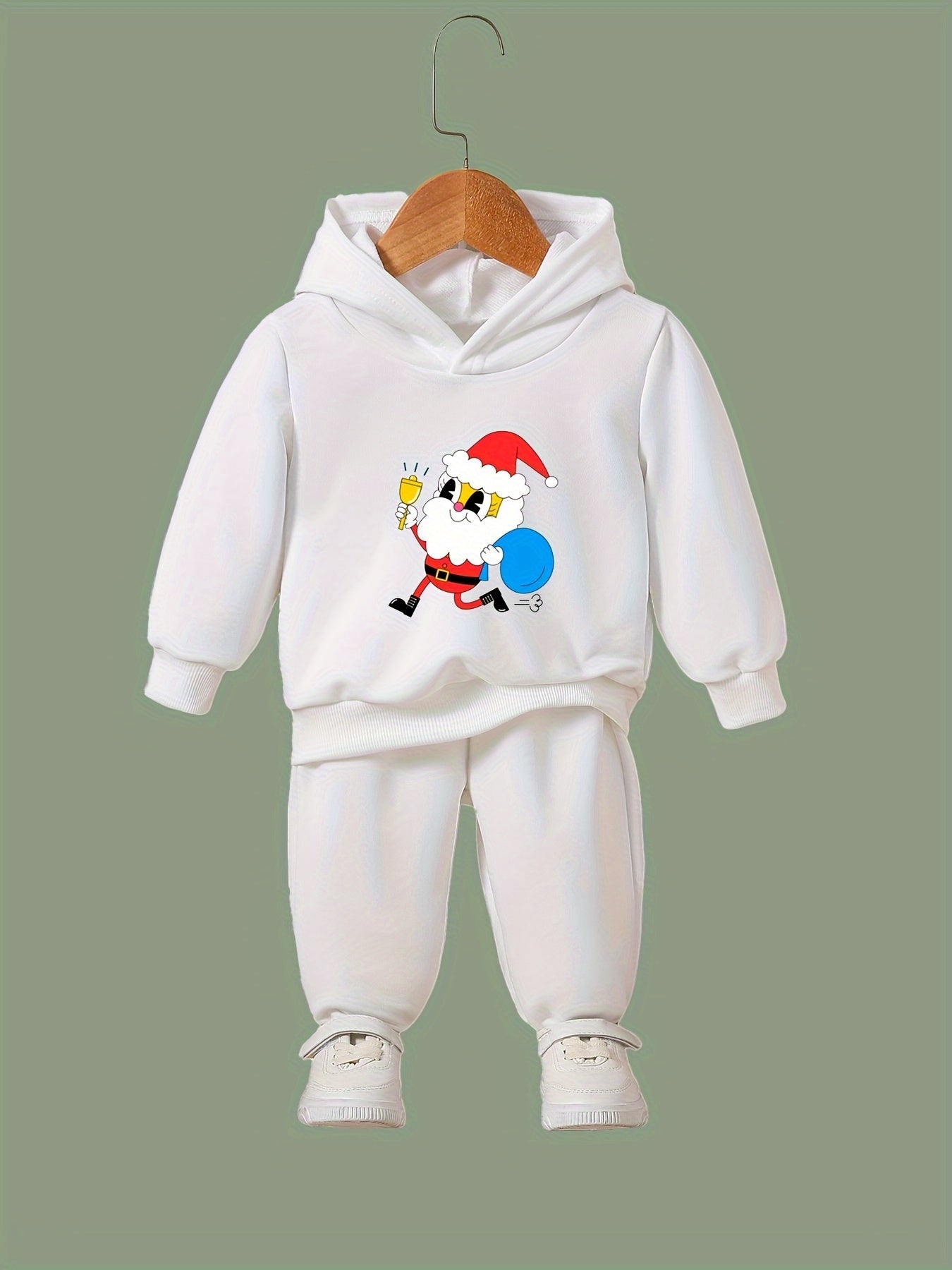 Santa Print 2pcs Girls Hoodies Jogger Pants Set For Sports Spring Fall