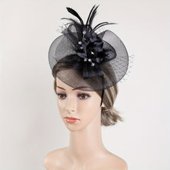 Mesh Flower Feather Fascinator Headpiece Tea Party Wedding Hat with Headband