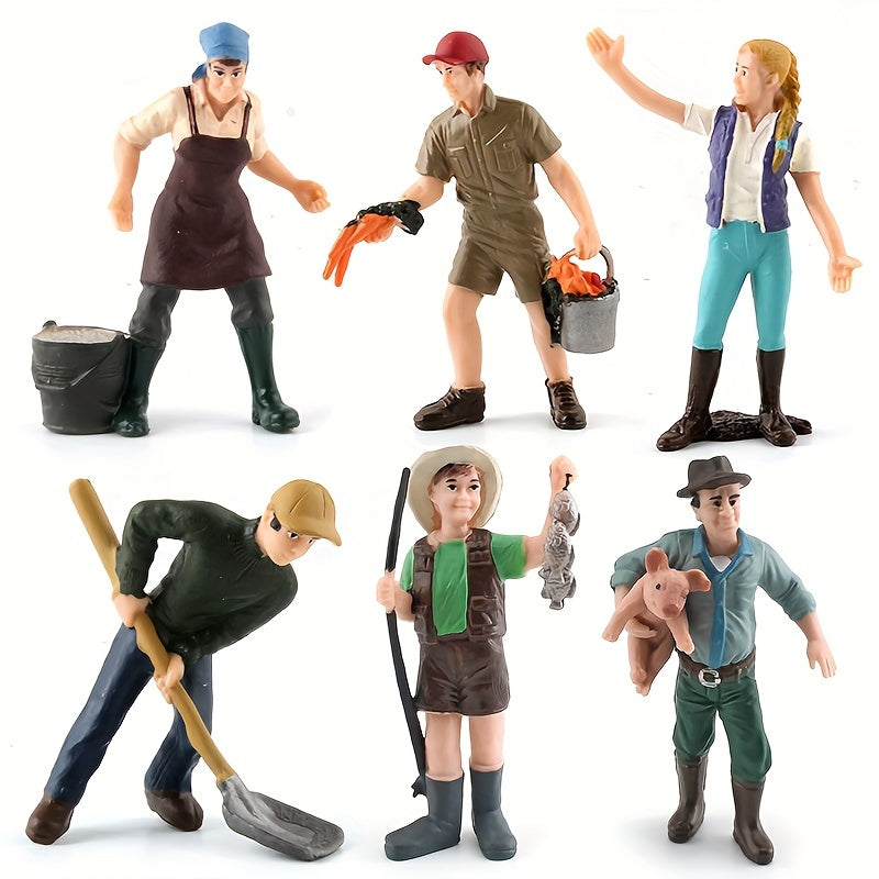 Realistic Farmer and Worker Feeding Chickens Plowing Field Model 23 Dolls
