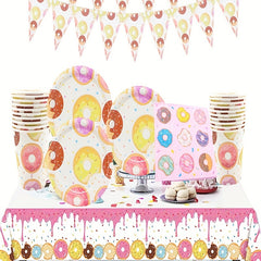 Donut Birthday Party Decorations Banner Plates Supplies For 10 Guests