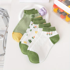 3 Pairs Frog Print Socks Mid Tube Striped Women's Stockings