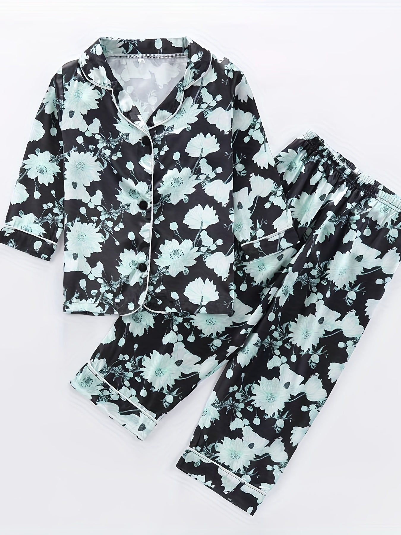 Girls Floral Print Long Sleeve Top & Pants Pajamas Set