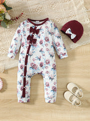 2pcs Baby Girls Floral Print Romper & Hat Set Kids Casual Clothes