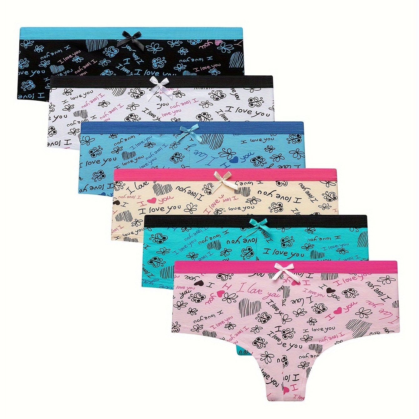 6pcs Heart Print Panties Comfy & Breathable Intimates Women's Lingerie