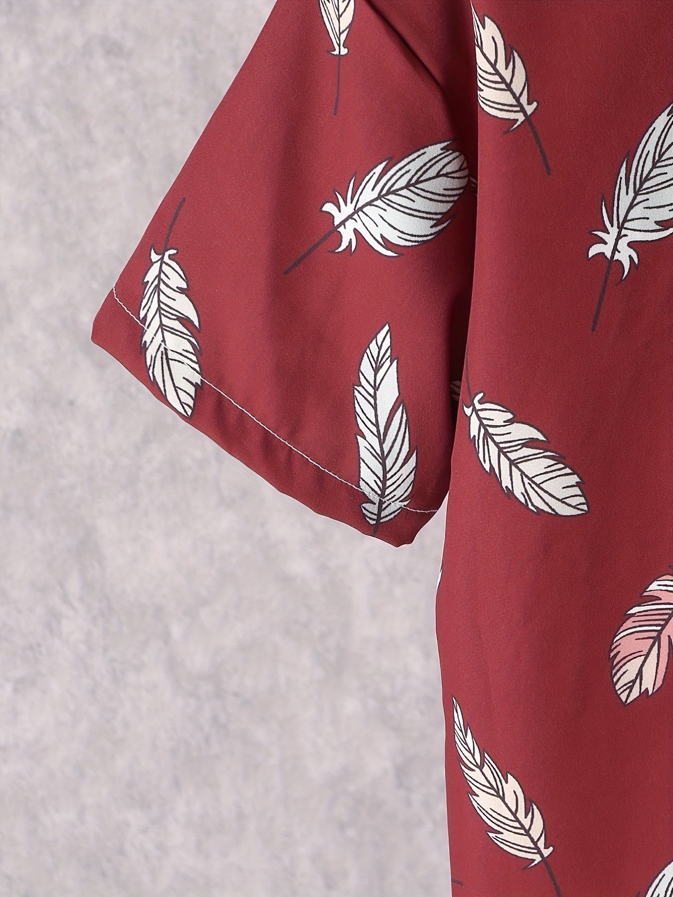 Boy's Feather Pattern Outfit 2pcs Short Sleeve Shirt & Shorts Set