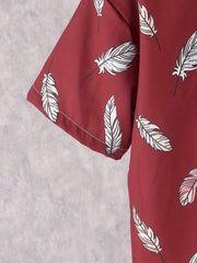 Boy's Feather Pattern Outfit 2pcs Short Sleeve Shirt & Shorts Set