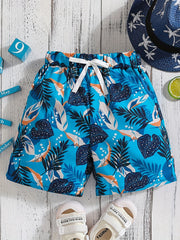 Boys Leaf Print Casual Shorts for Vacation Beach Kids Summer Clothes