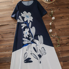 Colorblock Floral Print Short Sleeve Dress