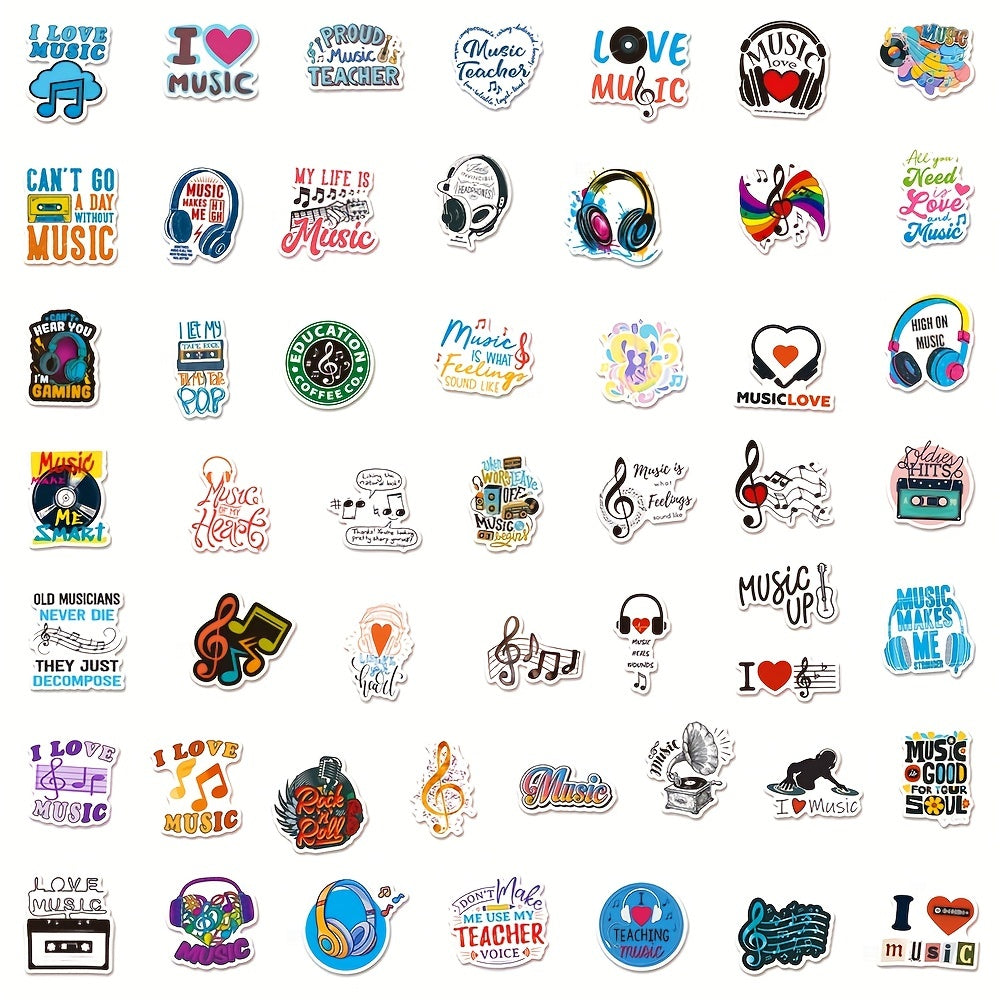 50Pcs Music Doodle Stickers, Waterproof Decorative Stickers for Phone Lap