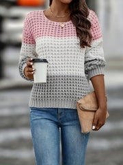 Block Crew Neck Sweater Long Sleeve for Fall & Winter
