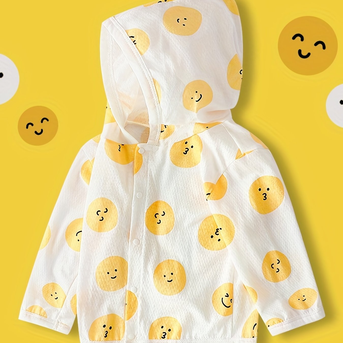 Girls Casual Cartoon Smile Face Hooded Outwear for Summer Holiday
