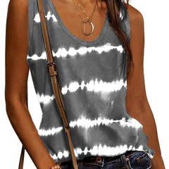 Tie Dye Striped Crew Neck Tank Top Sleeveless Casual Summer Women's Clothing