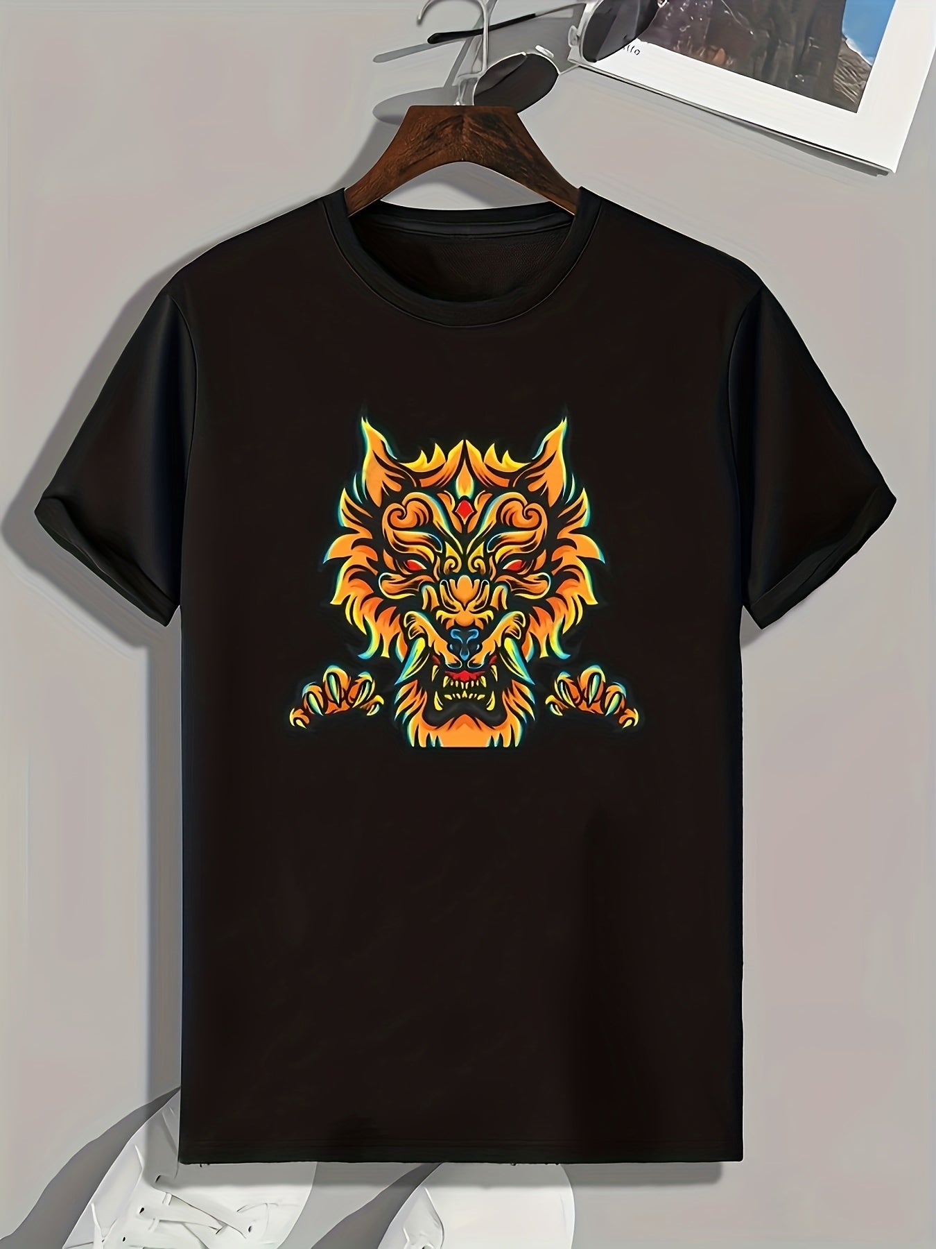 Angry Beast Pattern Print Men's Sports T-shirt Graphic Tee for Fitness