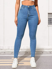 Mid Waist Skinny Jeans Slim Fit High Waist Versatile Denim Pants