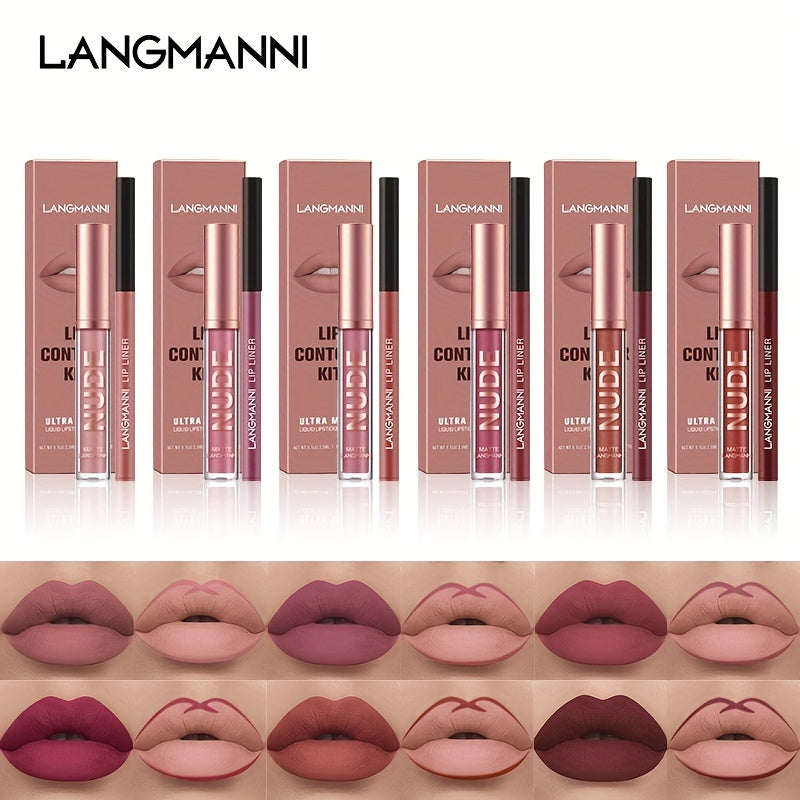 LANGMANNI Lipgloss Lipliner Set Long Lasting Waterproof Liquid Lipstick