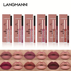 LANGMANNI Lipgloss Lipliner Set Long Lasting Waterproof Liquid Lipstick