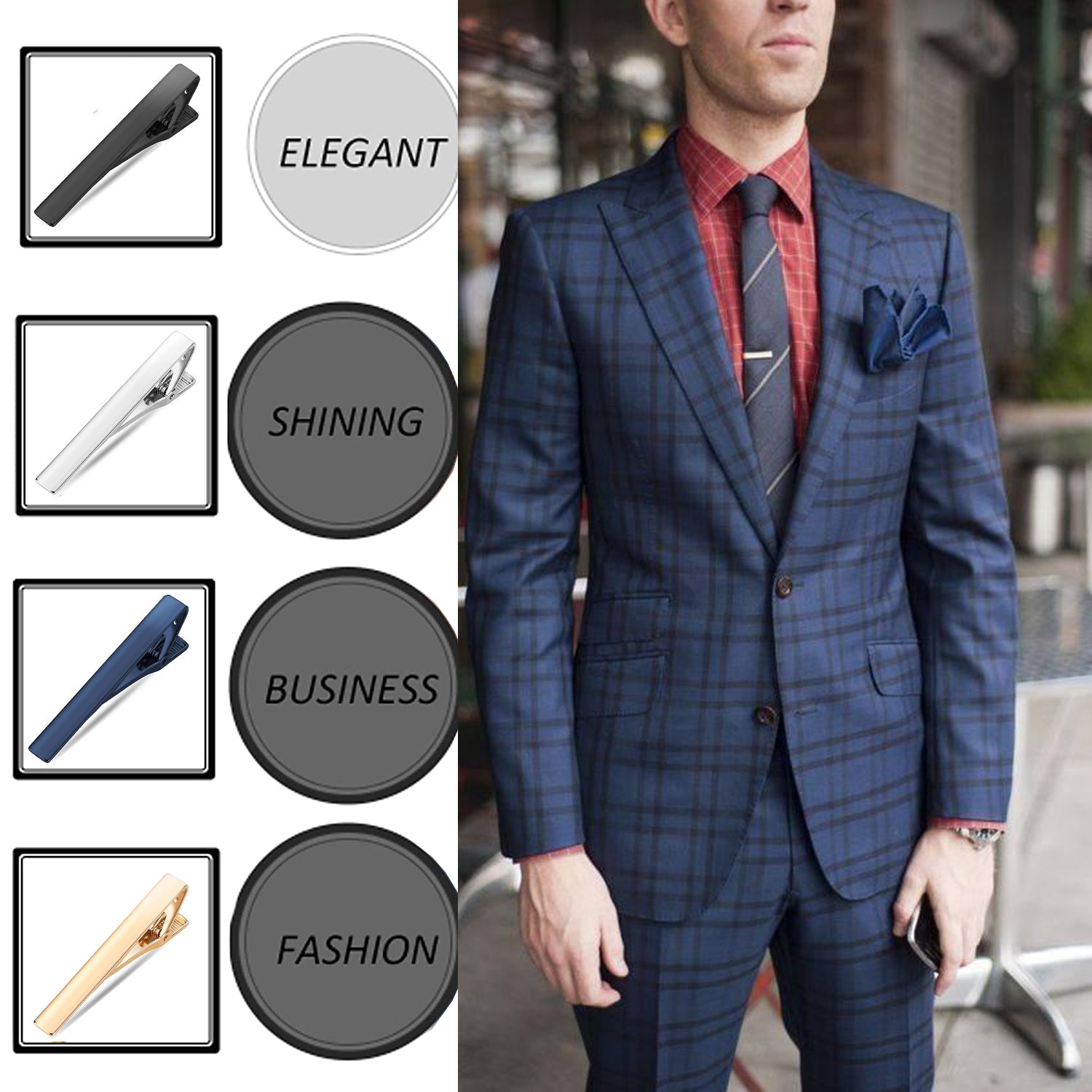 Silver Tie Bar Set For Regular Ties - 4pcs Tie Clips For Men