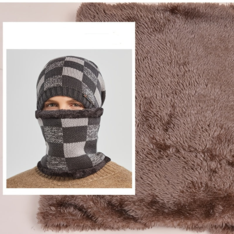 Winter Hat Pullover Cap Scarf Two piece Set Plus Velvet Thick Woolen Cap