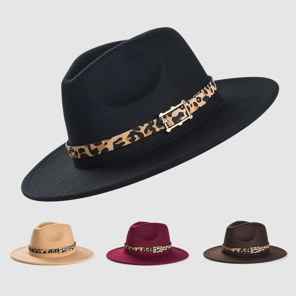 Men's Leopard Print Woolen Felt Hat with Decoration