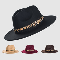 Men's Leopard Print Woolen Felt Hat with Decoration