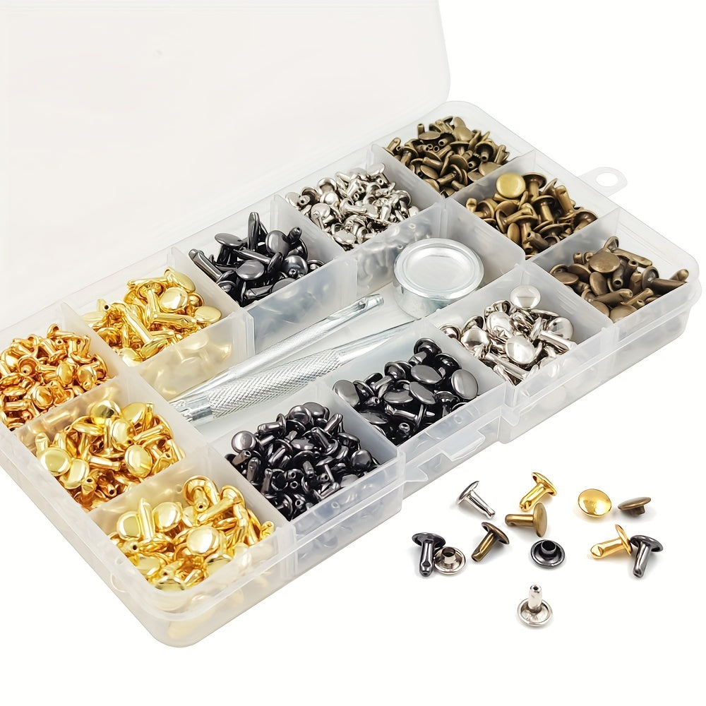 480pcs Double Cap Rivets Stud Round Nail Spike for Leather Craft