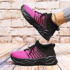 Women's Breathable Knit Sneakers Low Top Lace Up Shoes