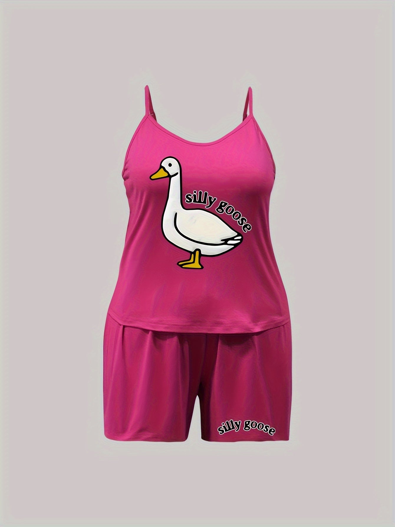 Pajama Set Goose & Letter Print Cami Top & Shorts
