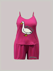 Pajama Set Goose & Letter Print Cami Top & Shorts