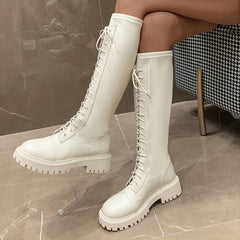 Women's Knee High Lace-up Knight Boots Thick Sole
