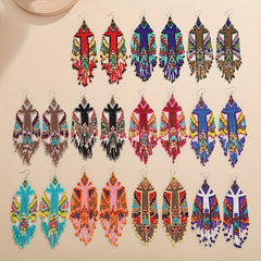 Long Beaded Tassel Earrings Bohemian Style Fringe Drop Earrings