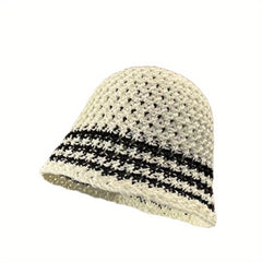 Hollow Crochet Breathable Bucket Hat Straw Cloche Hats Outdoor Travel Beach Hat