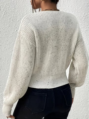 Surplice Neck Knit Sweater Long Sleeve Casual