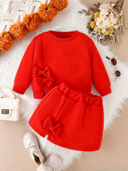2pcs Baby Girl Bow Top & Split Skirt