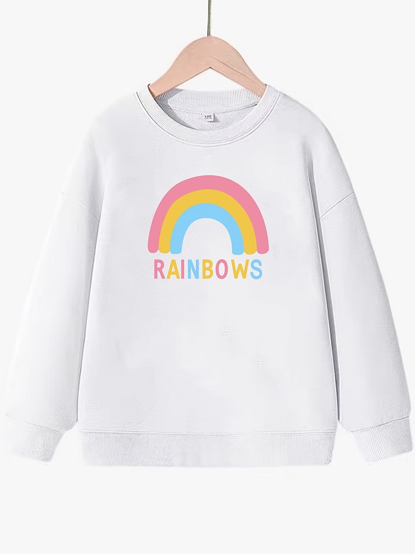 Girls Cartoon Rainbow Print Long Sleeve Crew Neck Sweatshirt Top Pullovers