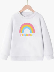 Girls Cartoon Rainbow Print Long Sleeve Crew Neck Sweatshirt Top Pullovers