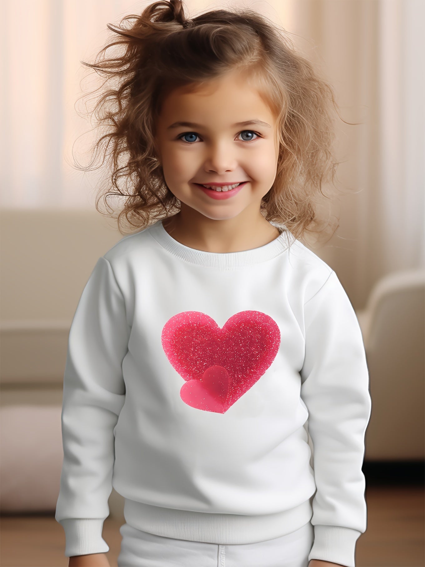 Girls Heart Pattern Crew Neck Sweatshirt For Spring Fall Christmas Gift