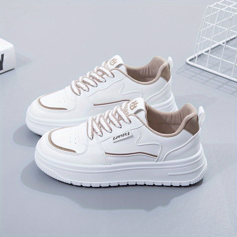 Women's Colorblock Flatform Sneakers Low Round Toe Lace Up Non slip Shoes