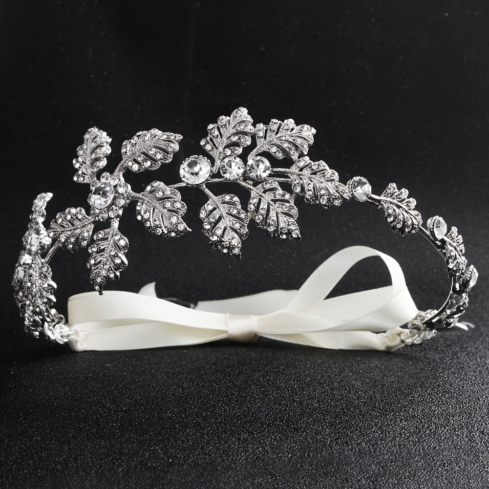 Silver Flower Headband Leaf Bridal Hairband Crown