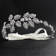 Silver Flower Headband Leaf Bridal Hairband Crown